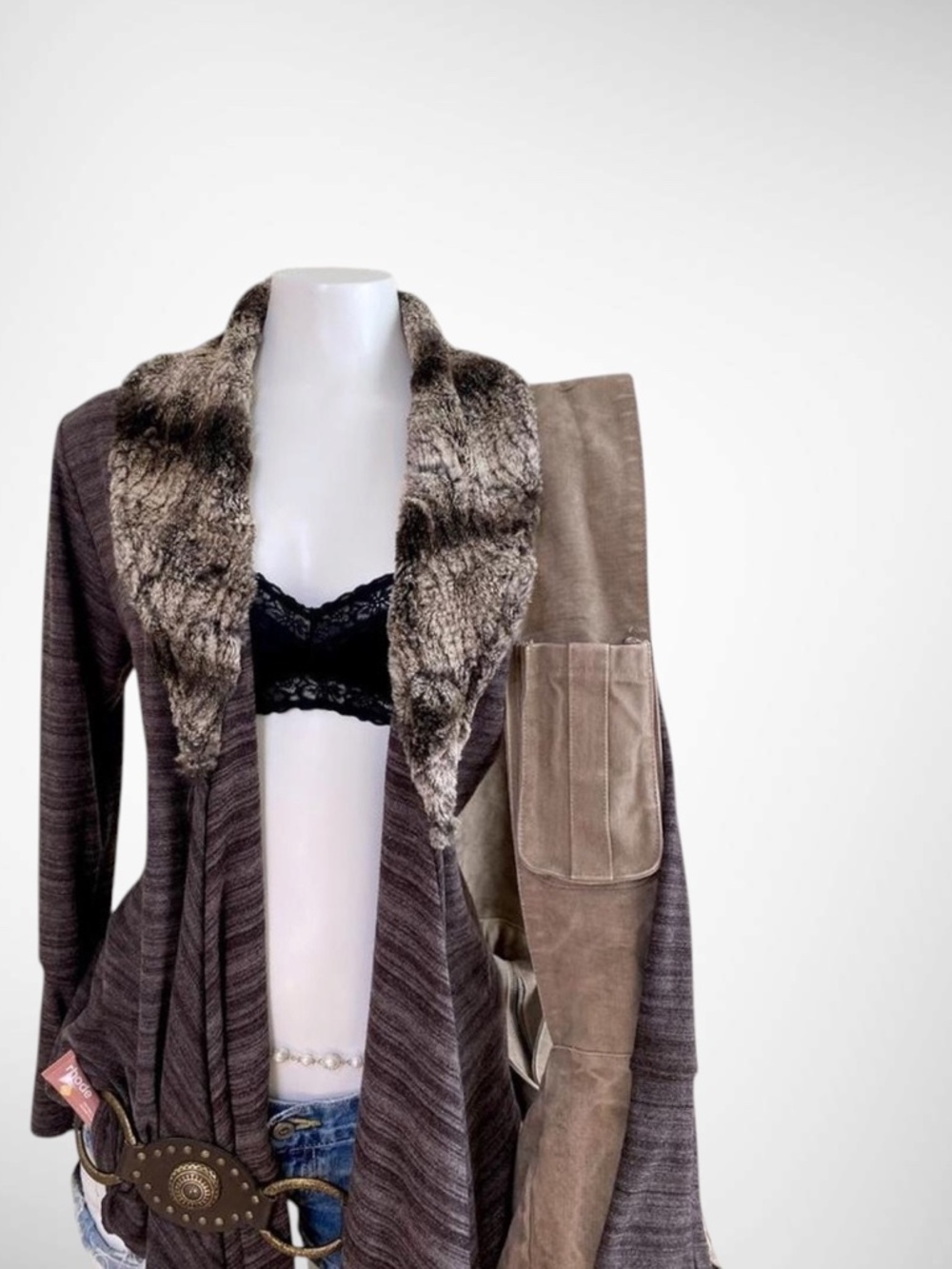 Vine Street Faux Fur Collar Waterfall Cardigan | Mob Wife - Picture 2 of 6